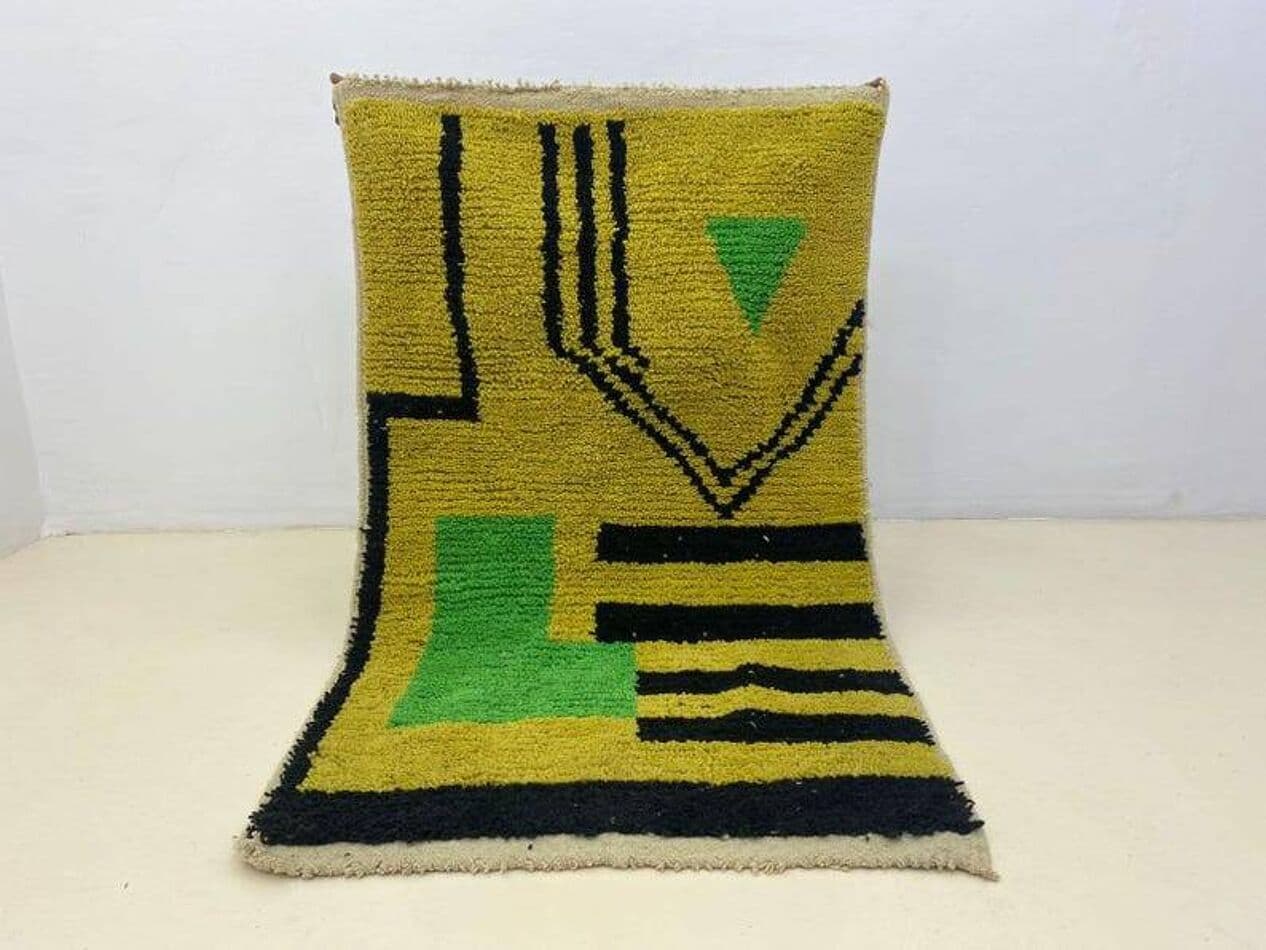 Ręcznie tkany dywan 250x150 cm, wełna, żółty, zielony, czarny, Maroko - 198878