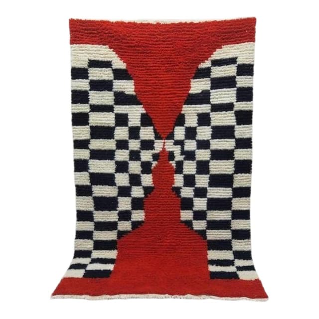 Ręcznie tkany dywan 250x150 cm, wełna, czerwony, czarny, biały, Maroko - WYMIARY