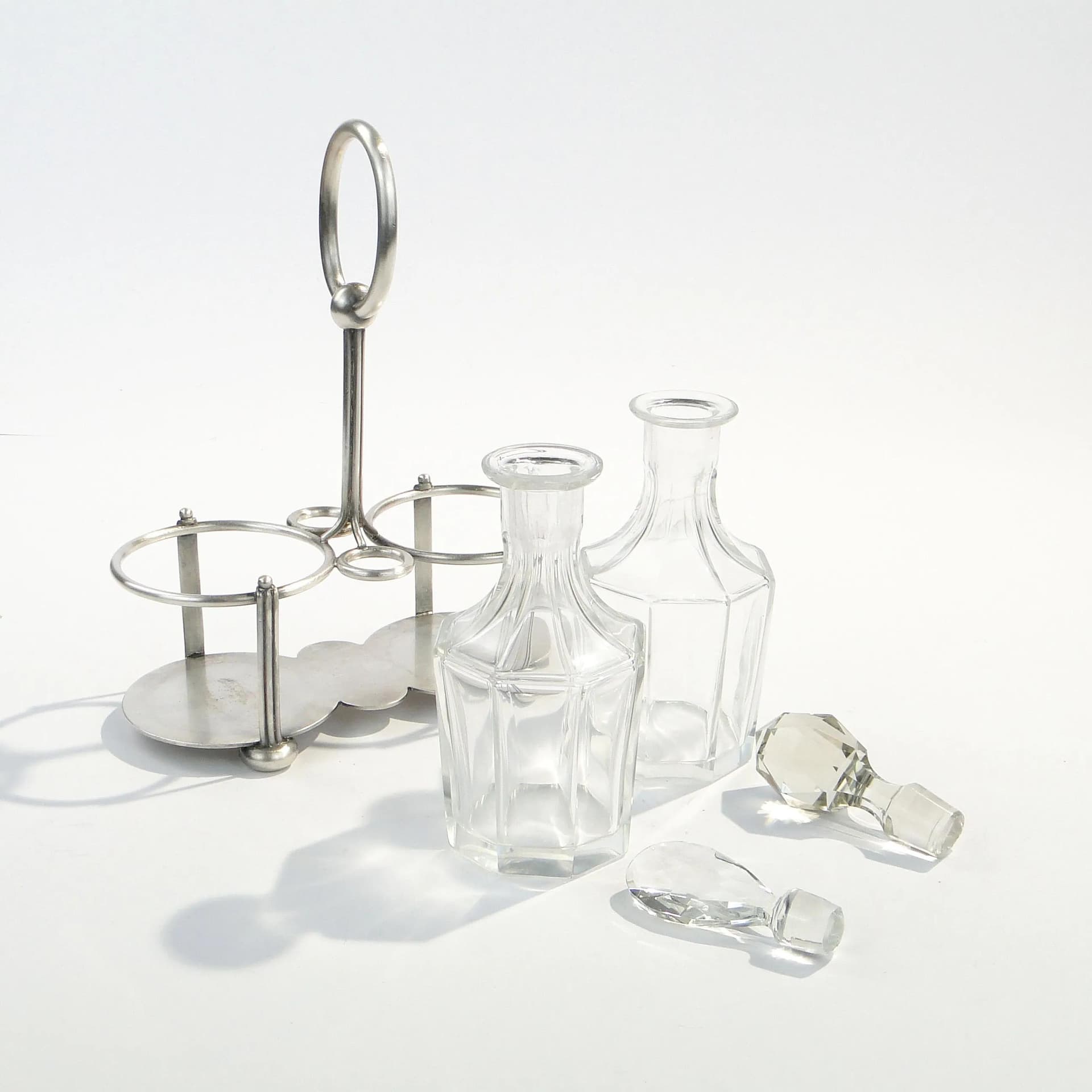Condiment cruet set, Art Deco, silver metal, Germany, 1920s - 14095