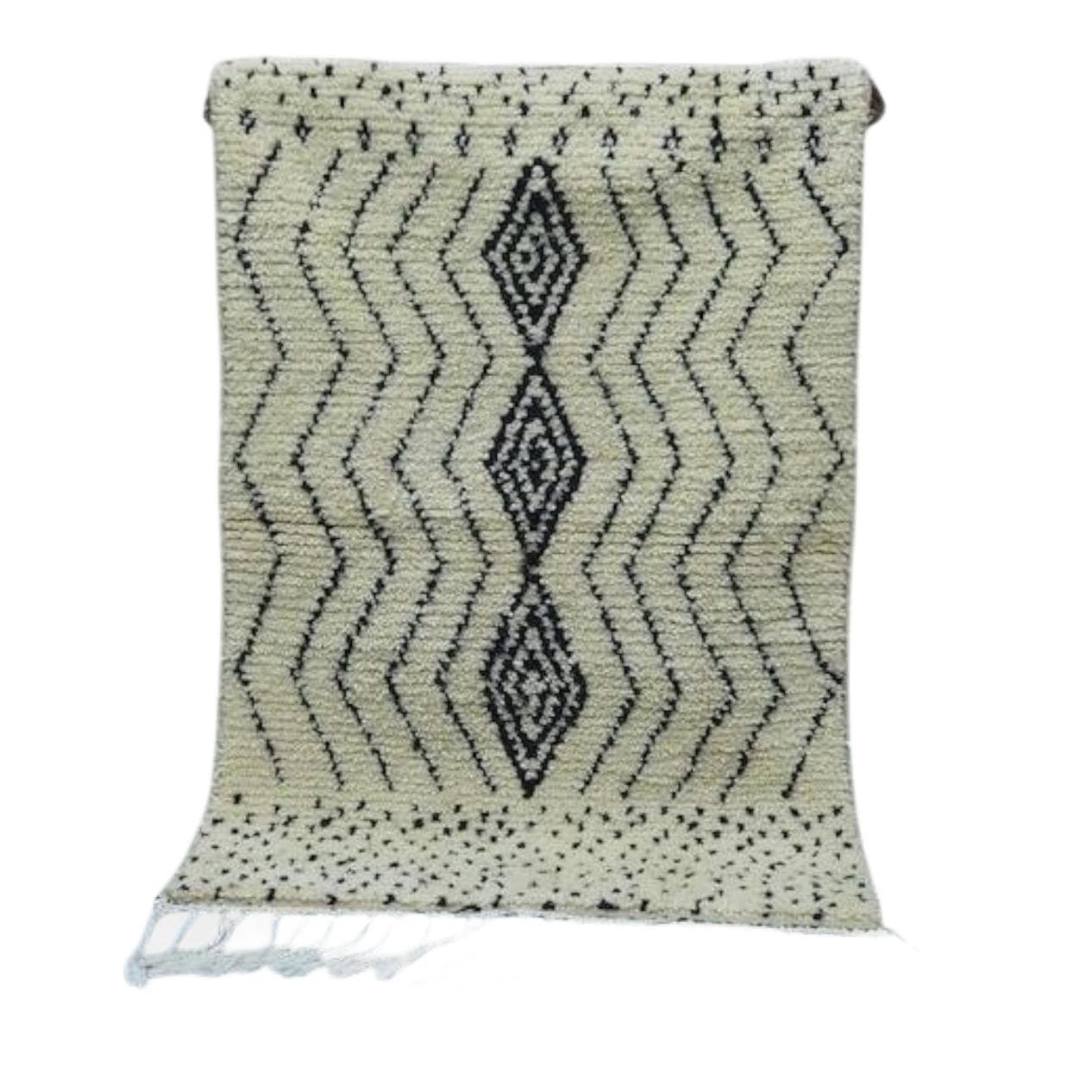 Ręcznie tkany dywan 250x150 cm, wełna, kremowy, czarny, Maroko