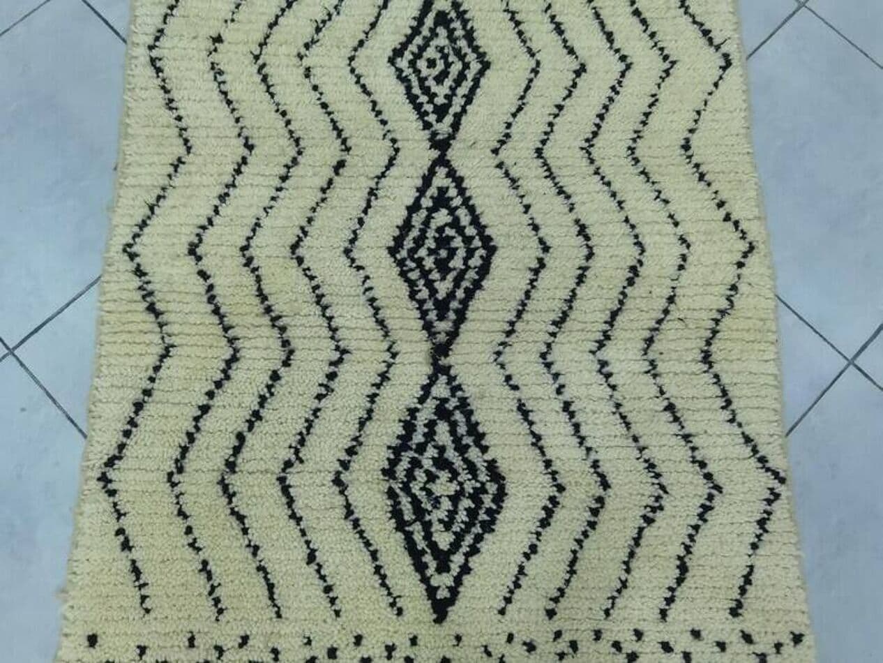 Ręcznie tkany dywan 250x150 cm, wełna, kremowy, czarny, Maroko - 198679