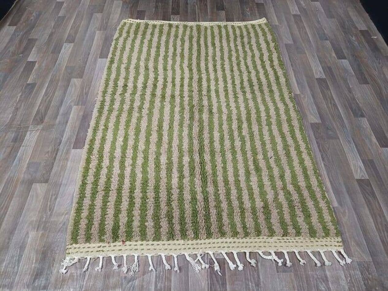 Handwoven rug 250x150 cm, wool, green, beige, Morocco - 198669