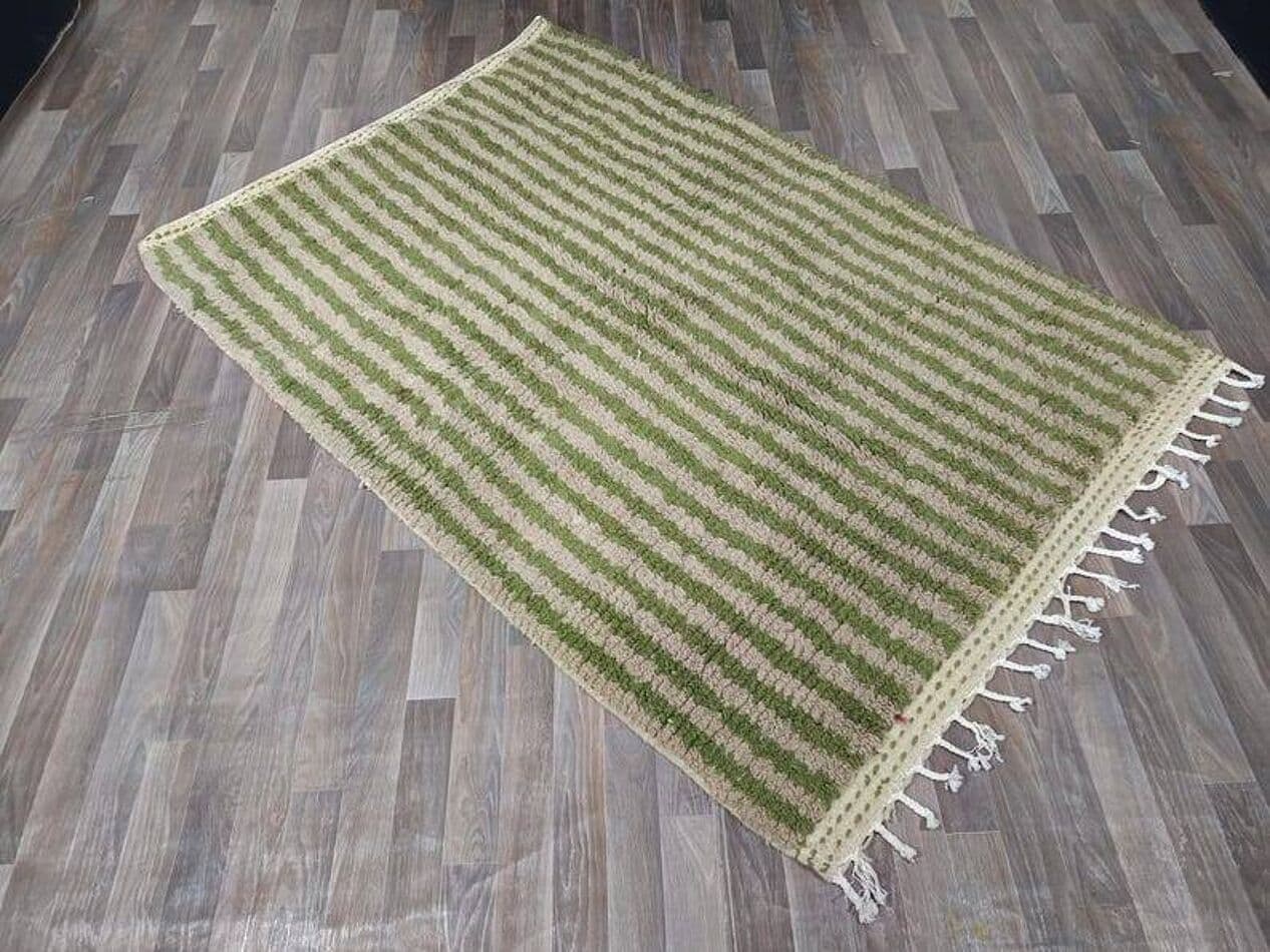 Handwoven rug 250x150 cm, wool, green, beige, Morocco - 198673
