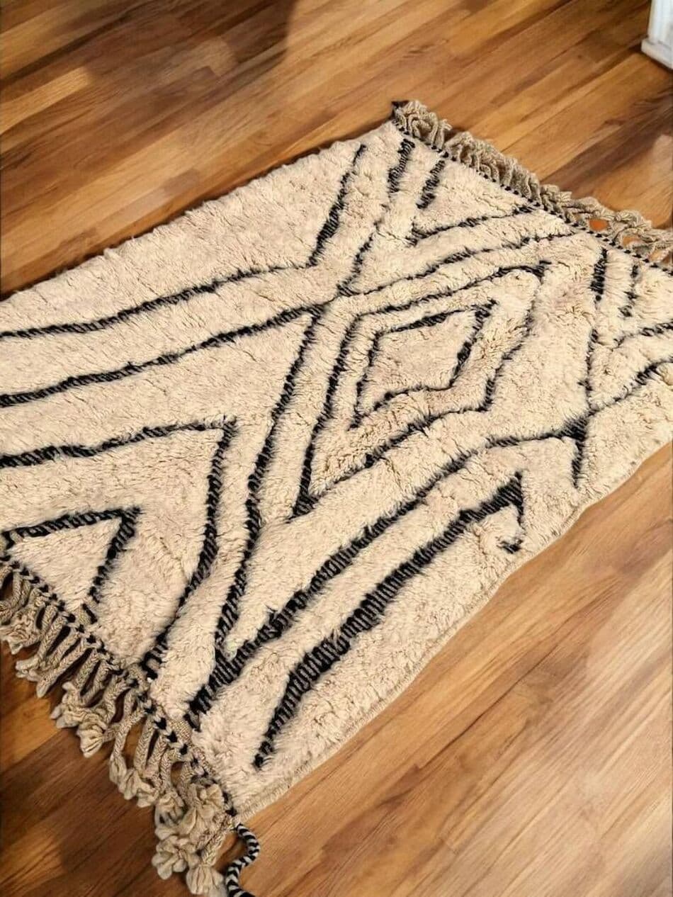 Handwoven rug 200x300 cm, wool, black, cream, Morocco - 198653