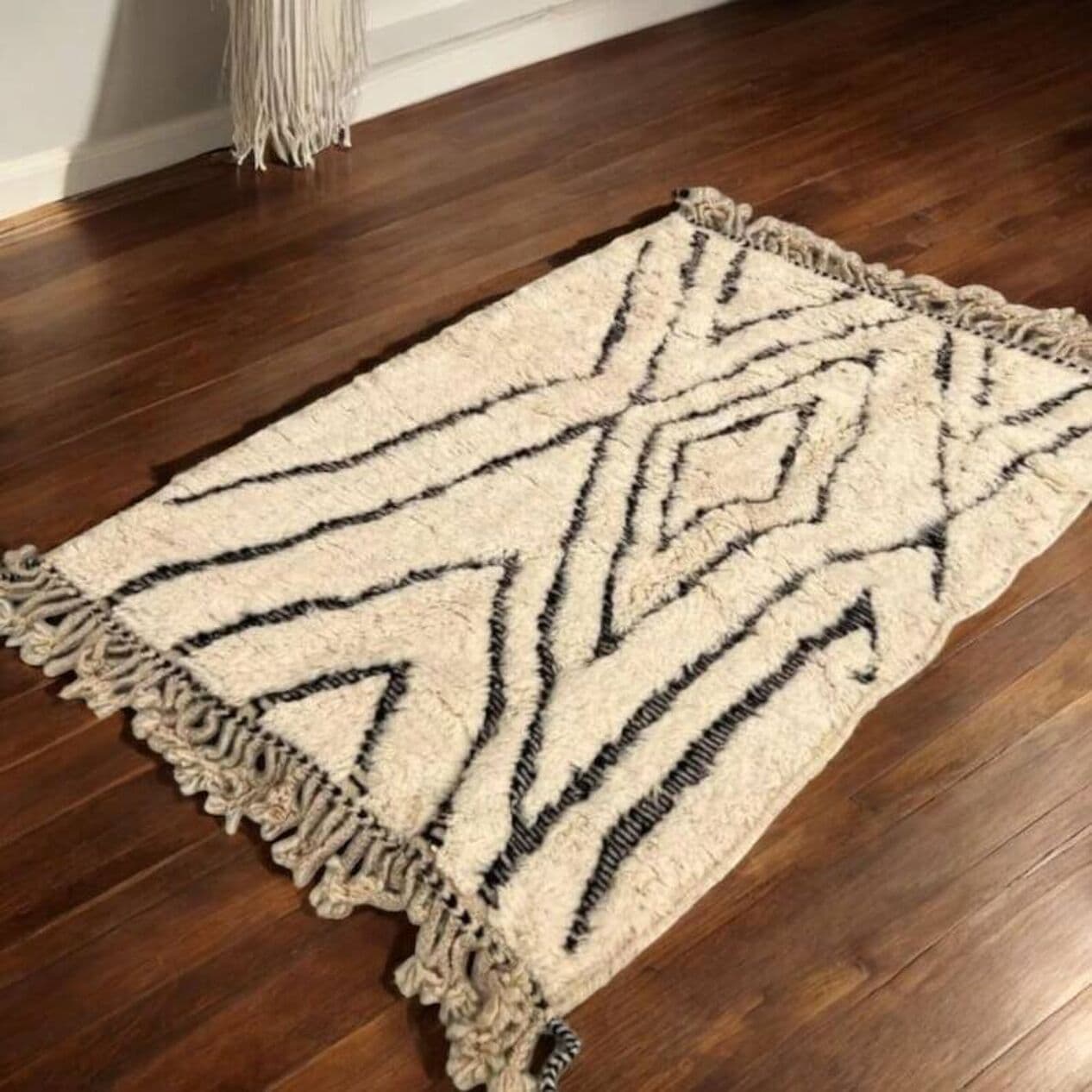 Handwoven rug 200x300 cm, wool, black, cream, Morocco - 198654