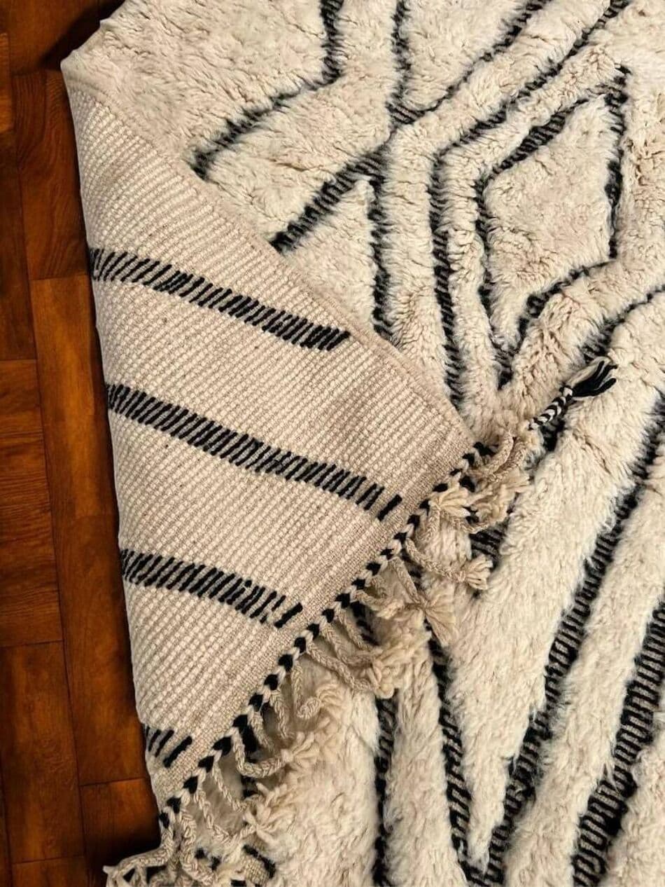 Handwoven rug 200x300 cm, wool, black, cream, Morocco - 198650