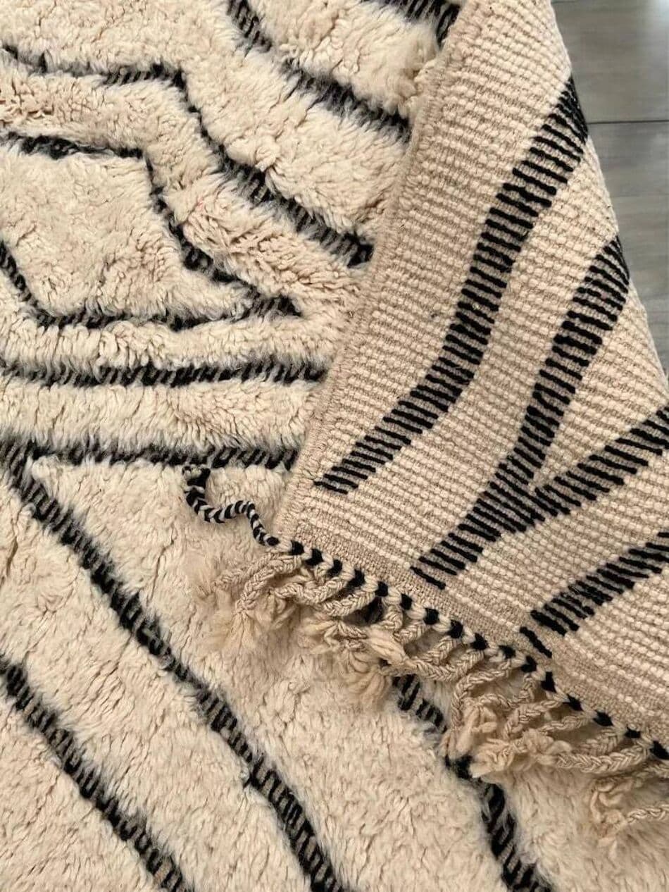 Handwoven rug 200x300 cm, wool, black, cream, Morocco - 198652