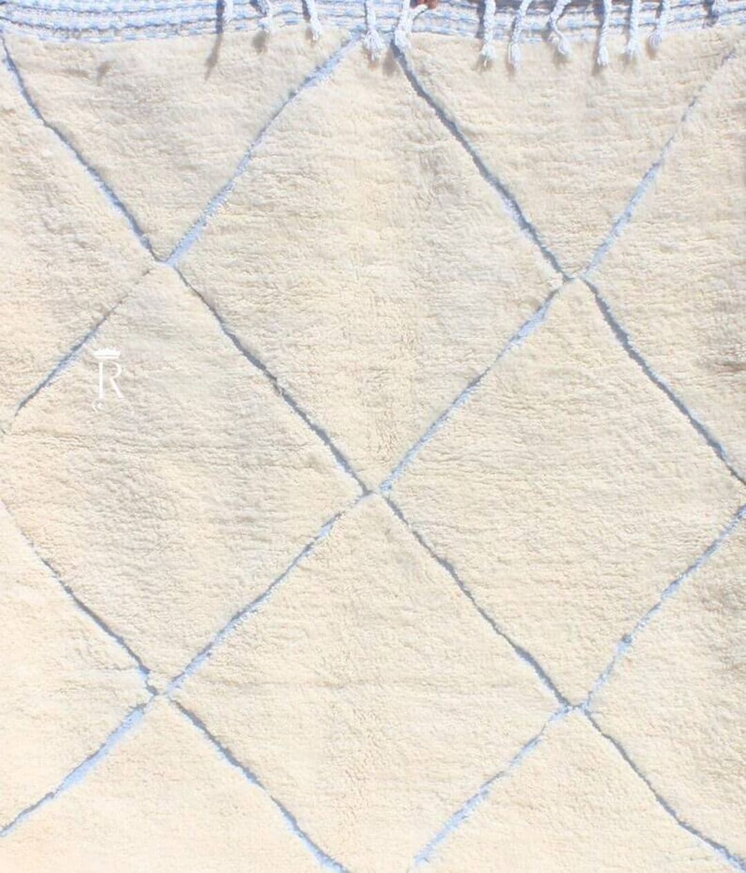 Ręcznie tkany dywan 200x300 cm, wełna, kość słoniowa, niebieski, Maroko - 198648