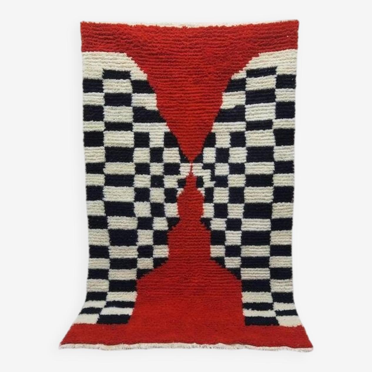 Ręcznie tkany dywan 200x300 cm, wełna, czerwony, czarny, biały, Maroko - 198569