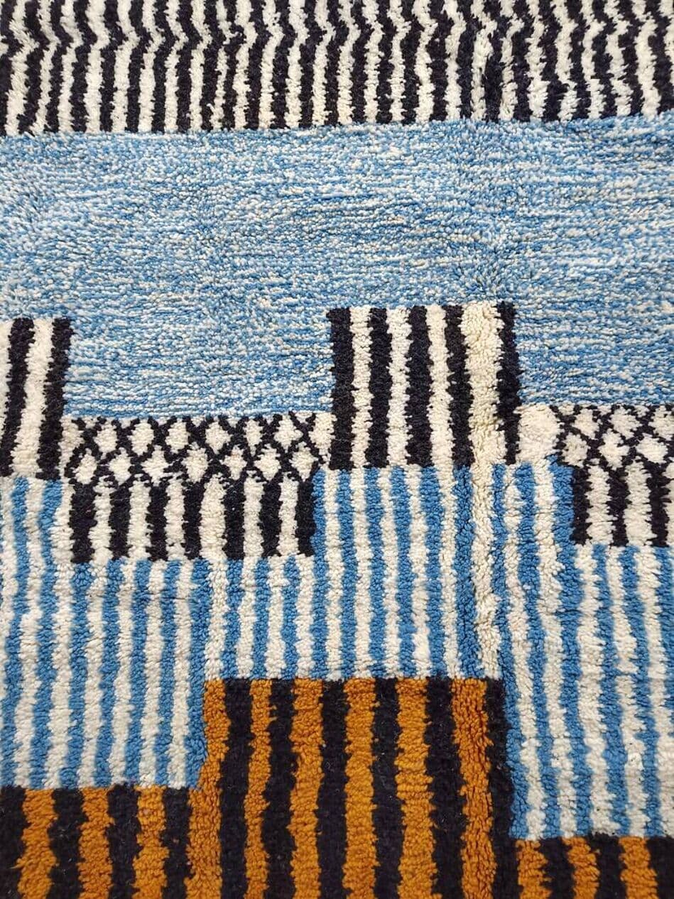 Ręcznie tkany dywan 200x300 cm, wełna, niebieski, granatowy, ochra, czarny, biały, Maroko - 198554