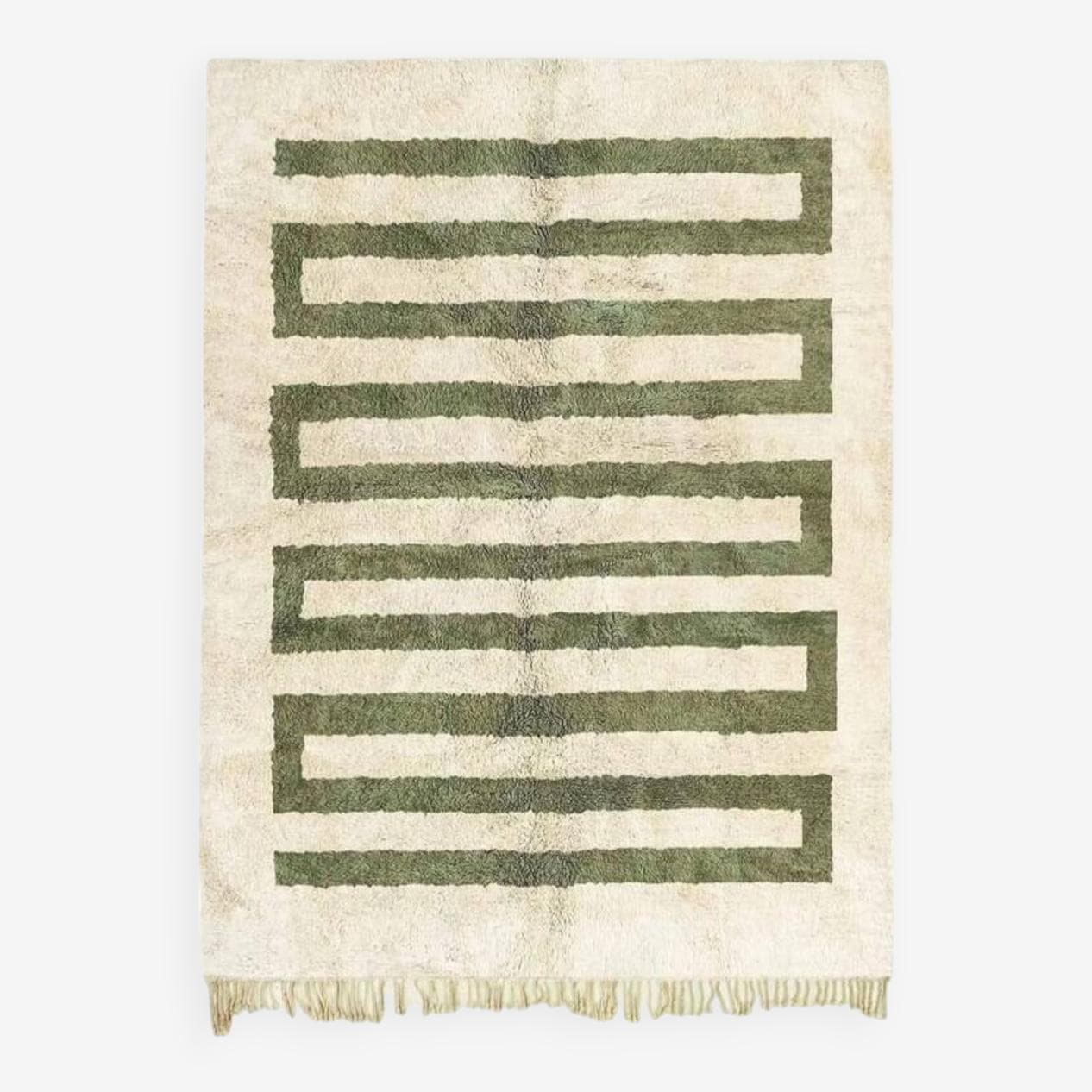 Ręcznie tkany dywan 250x150 cm, wełna, zielony, kremowy, Maroko