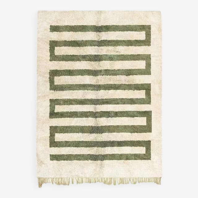 Ręcznie tkany dywan 250x150 cm, wełna, zielony, kremowy, Maroko - WYMIARY