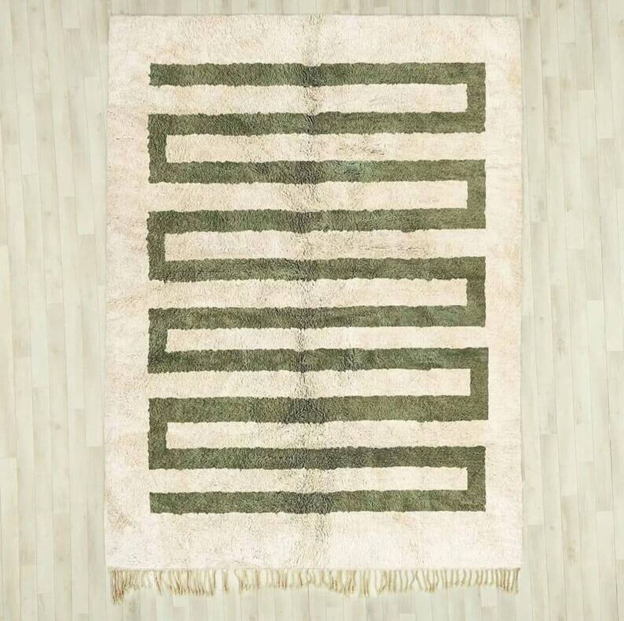 Ręcznie tkany dywan 250x150 cm, wełna, zielony, kremowy, Maroko - 198483