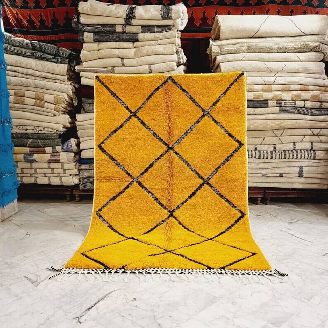 Ręcznie tkany dywan 250x150 cm, wełna, żółty, czarny, Maroko - 198454