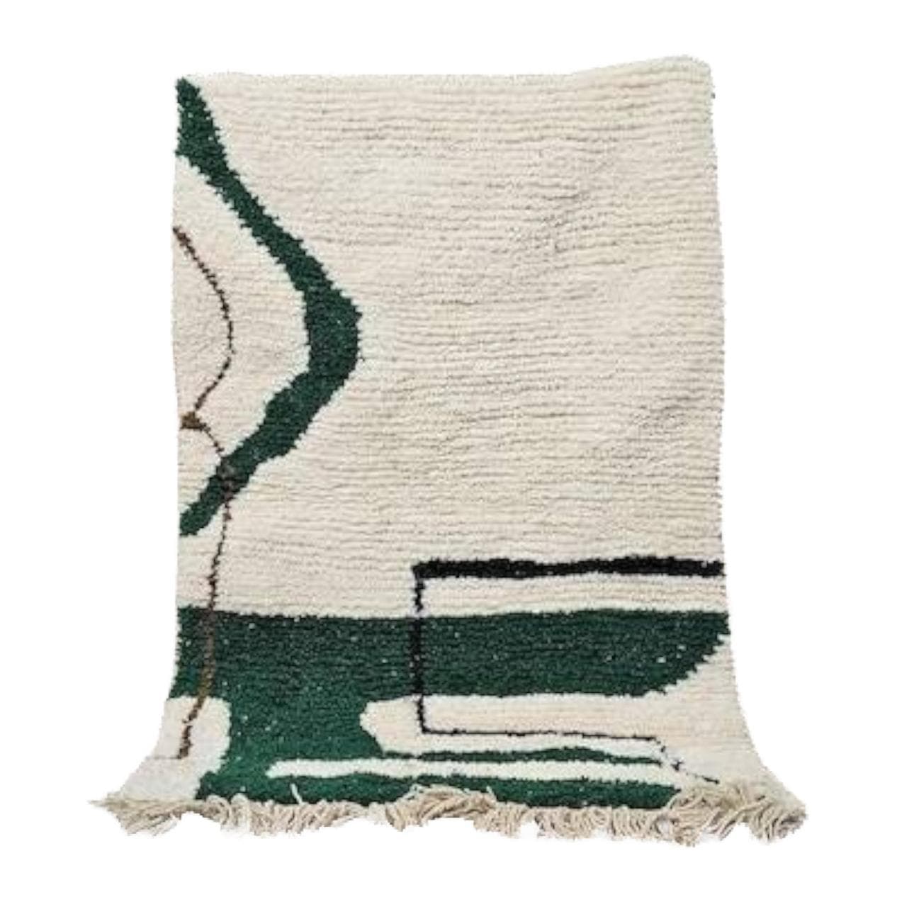 Ręcznie tkany dywan 200x300 cm, wełna, kremowy, zielony, czarny, Maroko