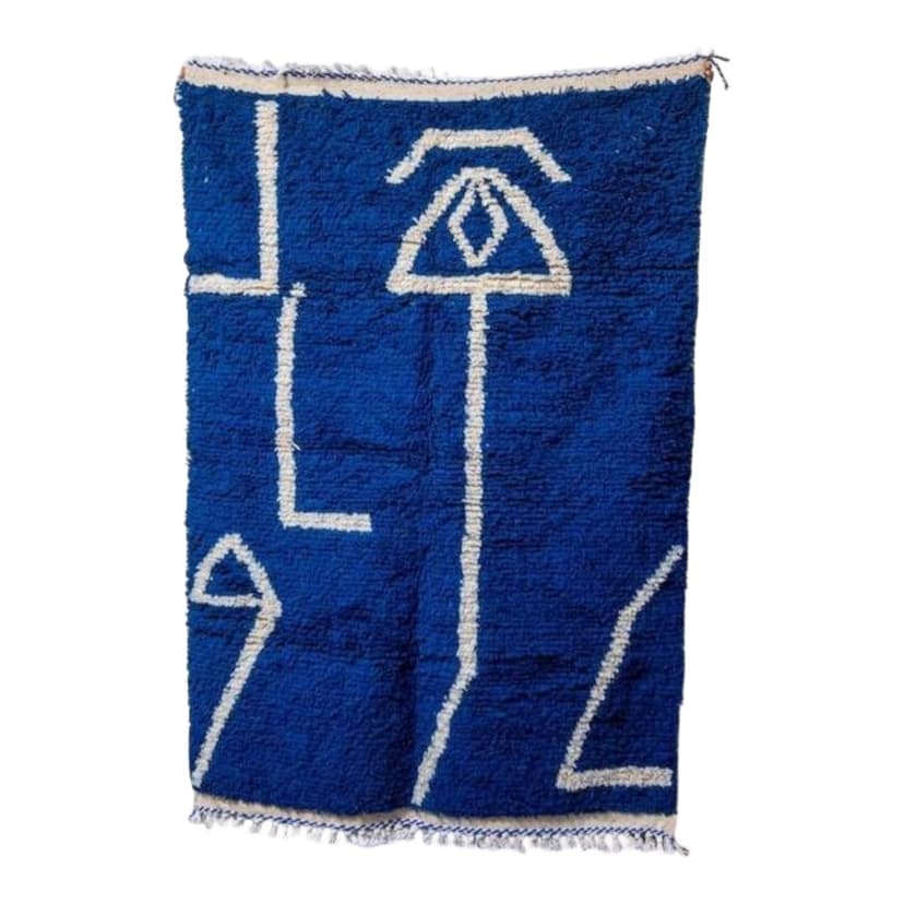 Ręcznie tkany dywan 250x150 cm, wełna, niebieski, biały, Maroko