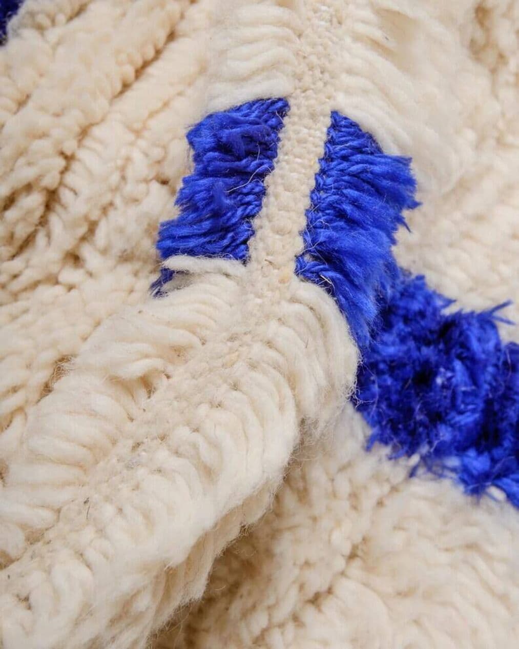 Ręcznie tkany dywan 250x150 cm, wełna, kremowy, niebieski, Maroko - 201103