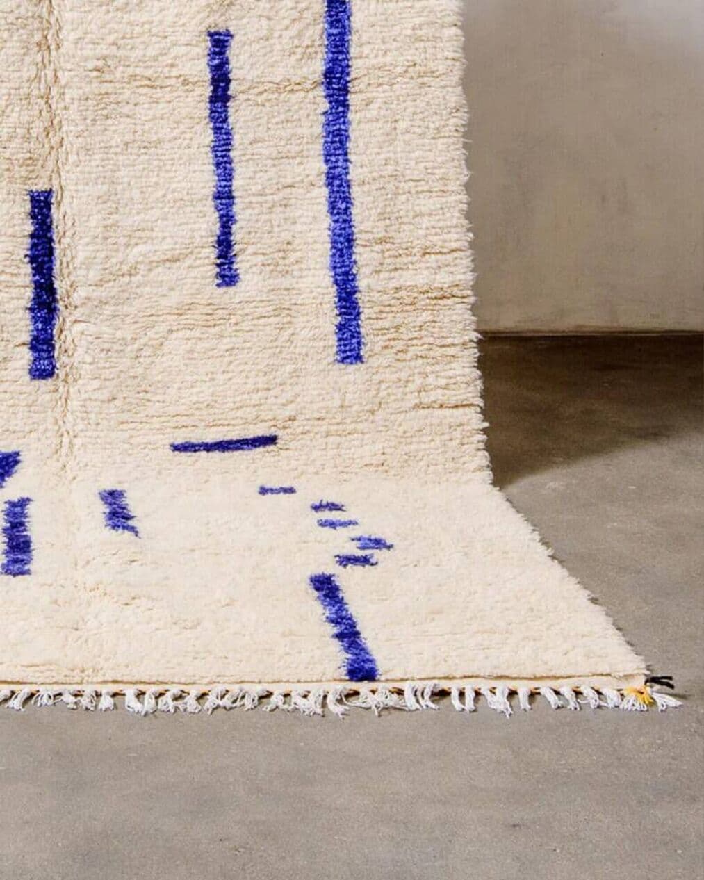 Ręcznie tkany dywan 250x150 cm, wełna, kremowy, niebieski, Maroko - 201101