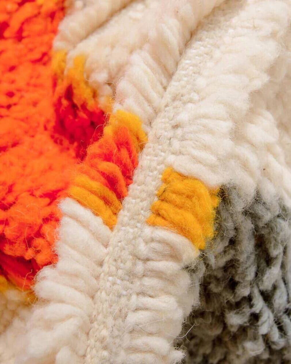Ręcznie tkany dywan 250x150 cm, wełna, kremowy, pomarańczowy, niebieski, Maroko - 201087