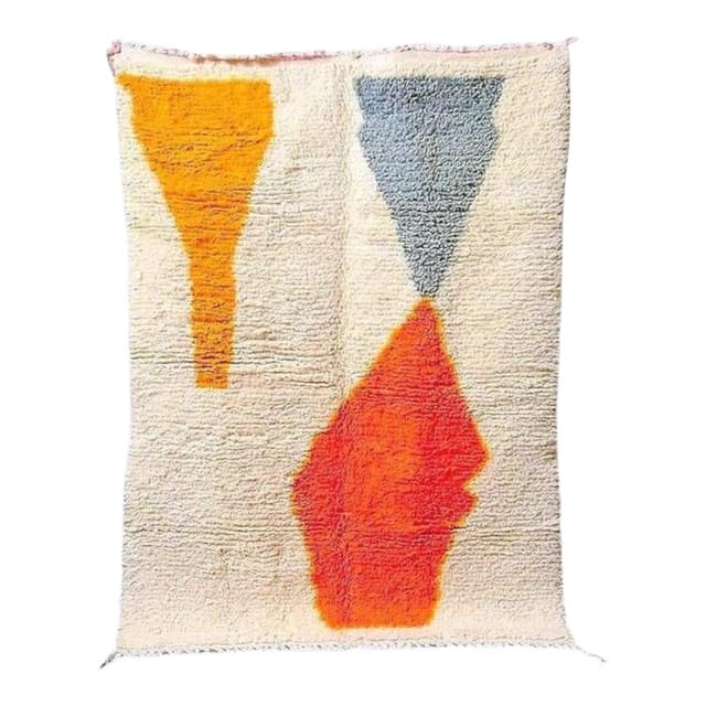 Ręcznie tkany dywan 250x150 cm, wełna, kremowy, pomarańczowy, niebieski, Maroko - WYMIARY