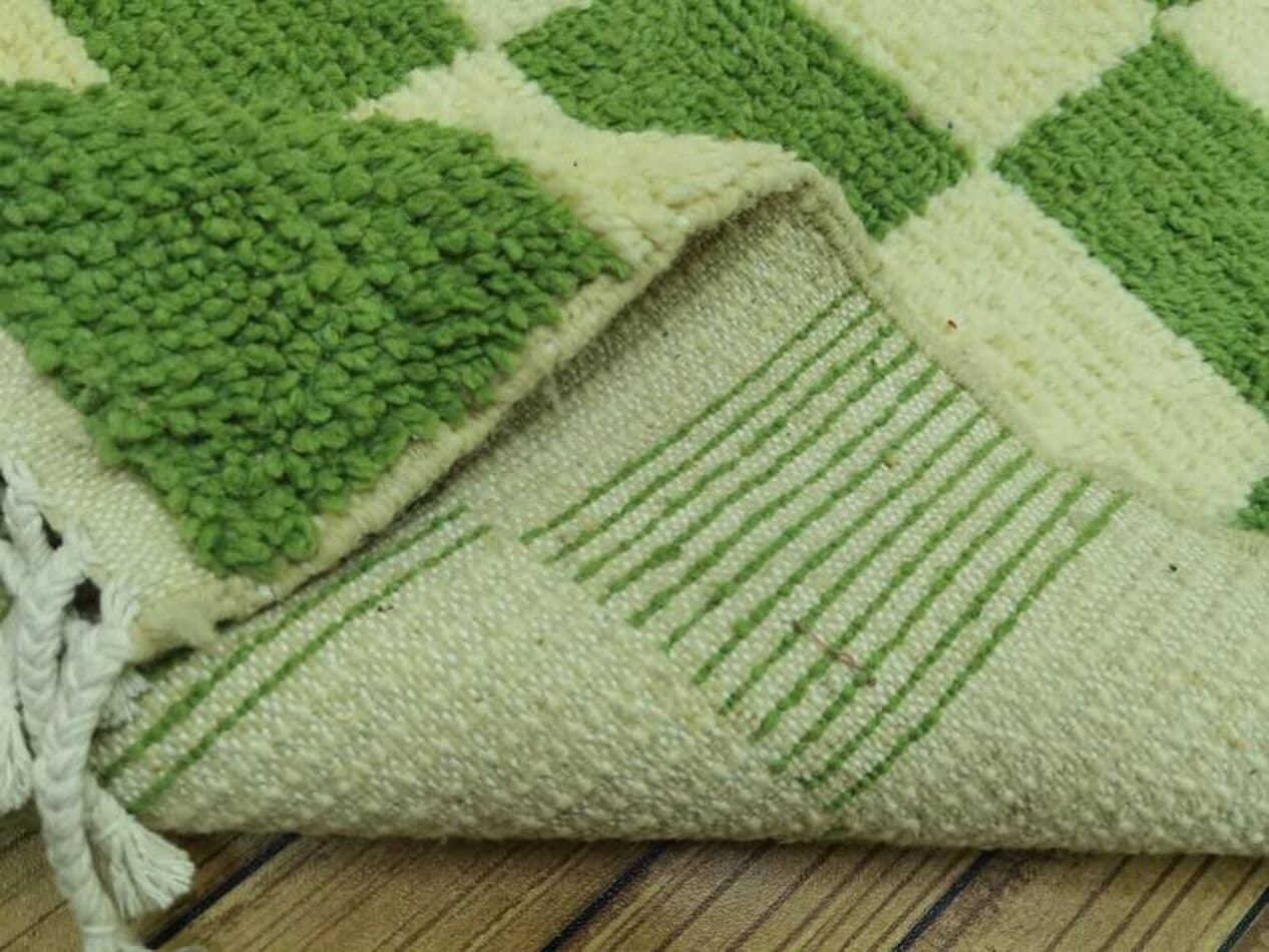 Handmade rug 300x90 cm, wool, green, white, Morocco - 201044