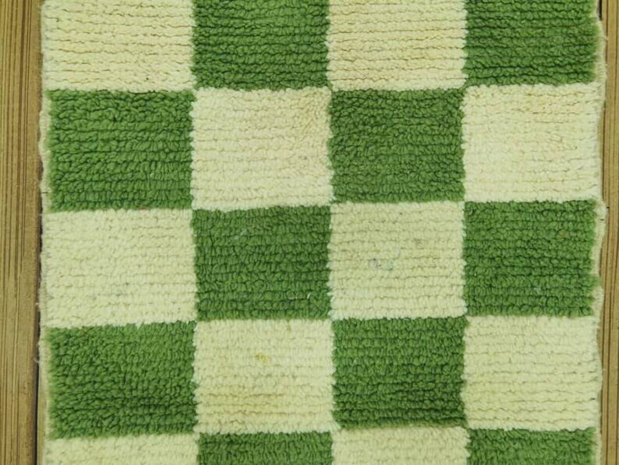 Handmade rug 300x90 cm, wool, green, white, Morocco - 201039