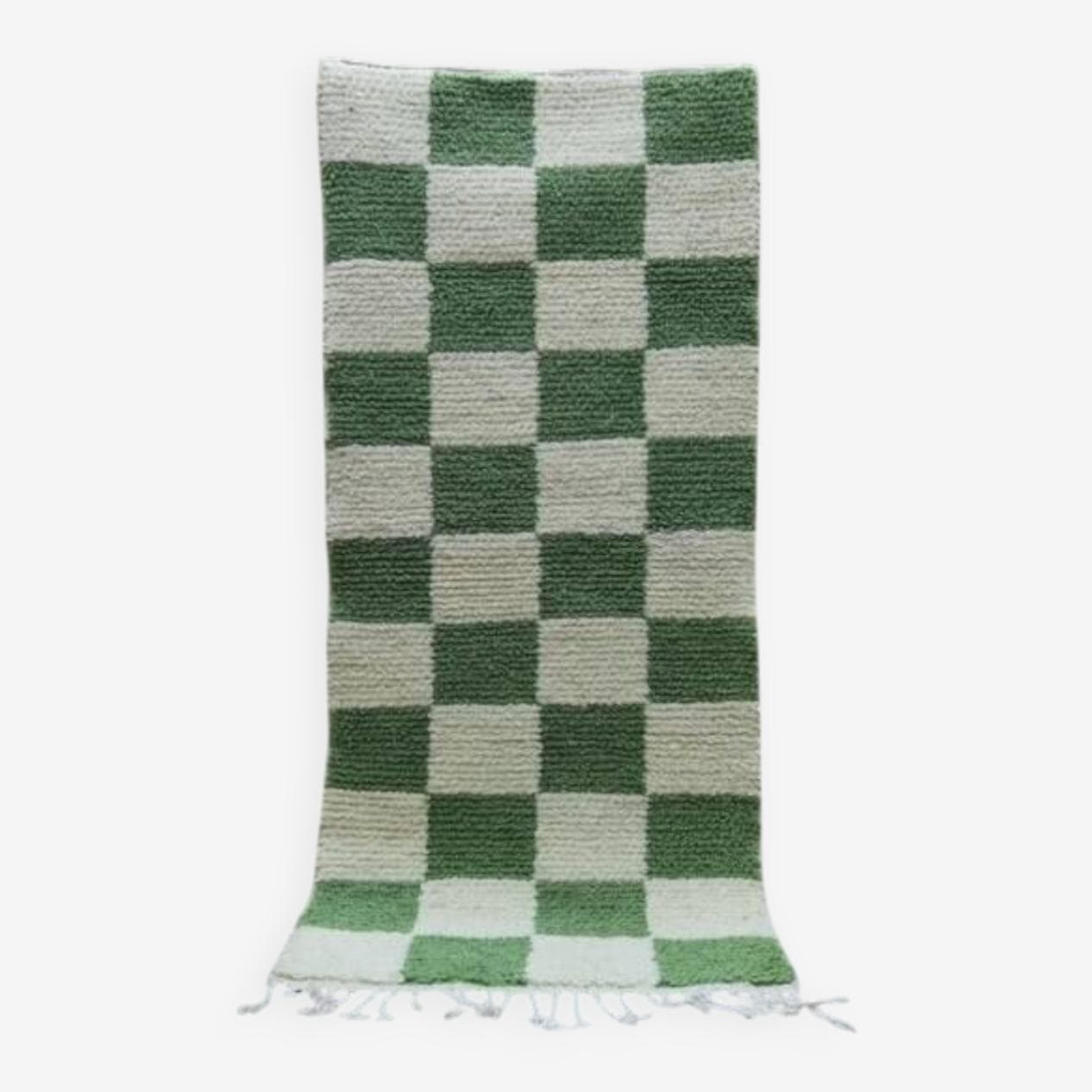 Handmade rug 300x90 cm, wool, green, white, Morocco - 201038