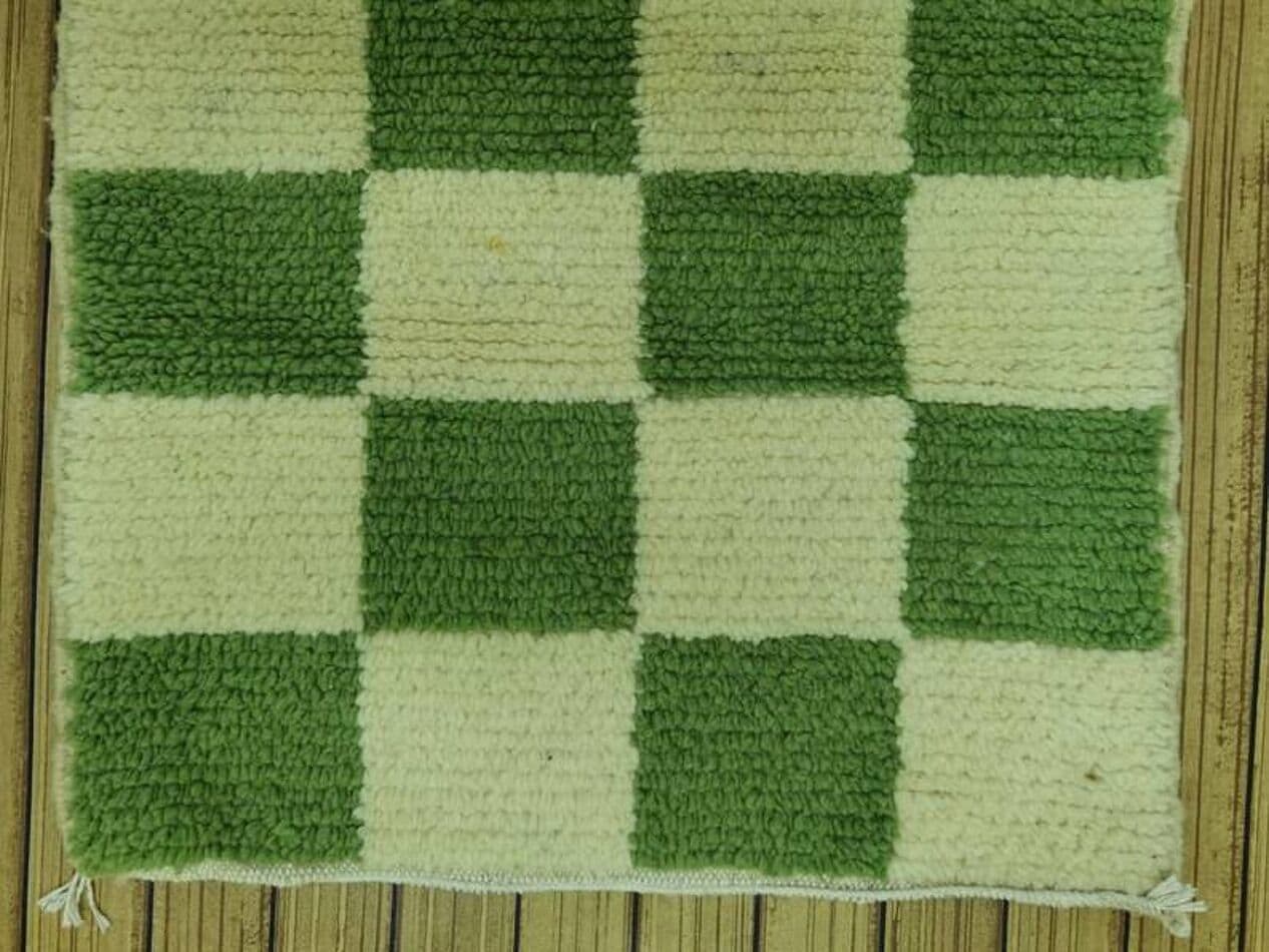 Handmade rug 300x90 cm, wool, green, white, Morocco - 201040