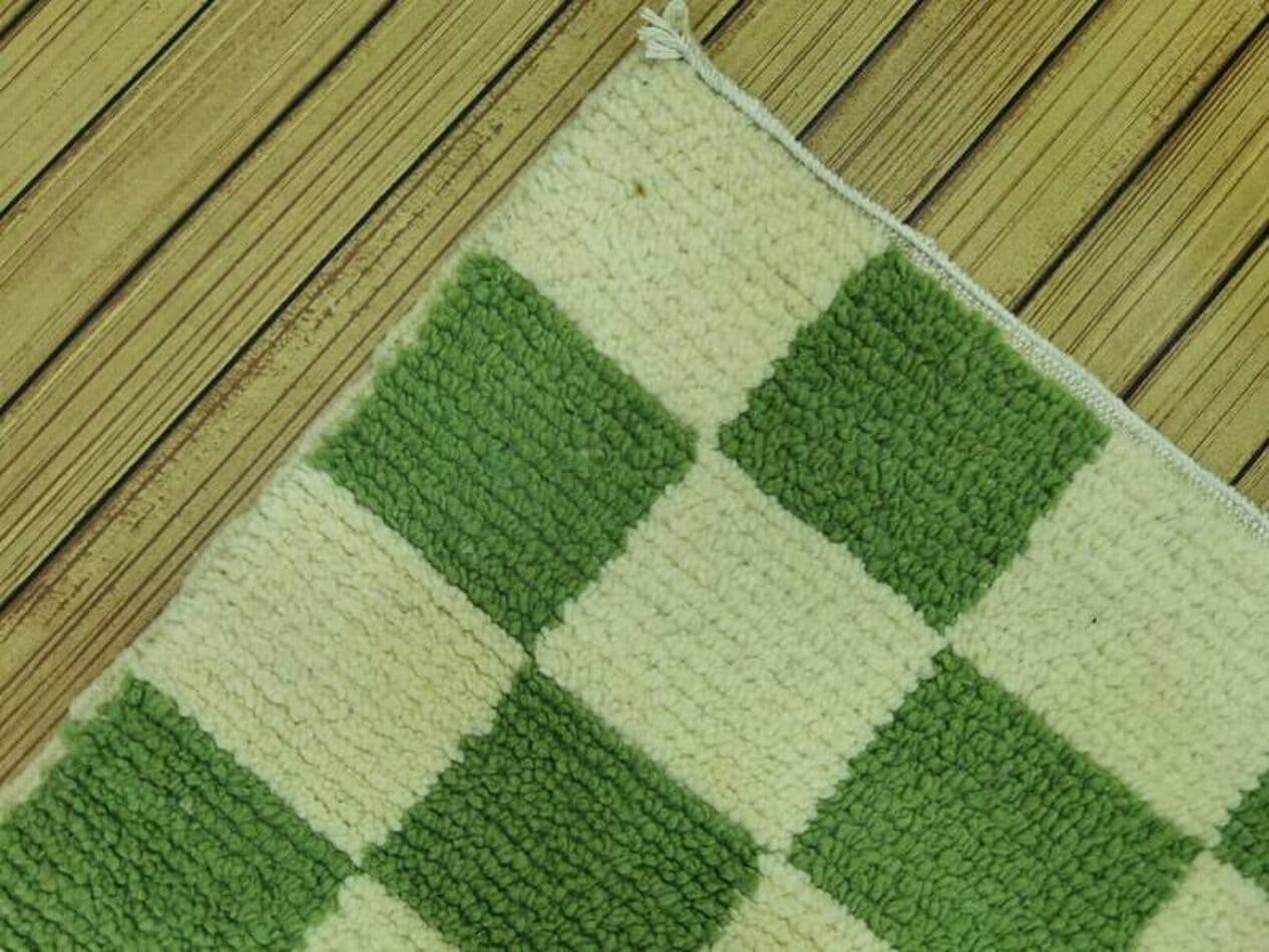 Handmade rug 300x90 cm, wool, green, white, Morocco - 201043