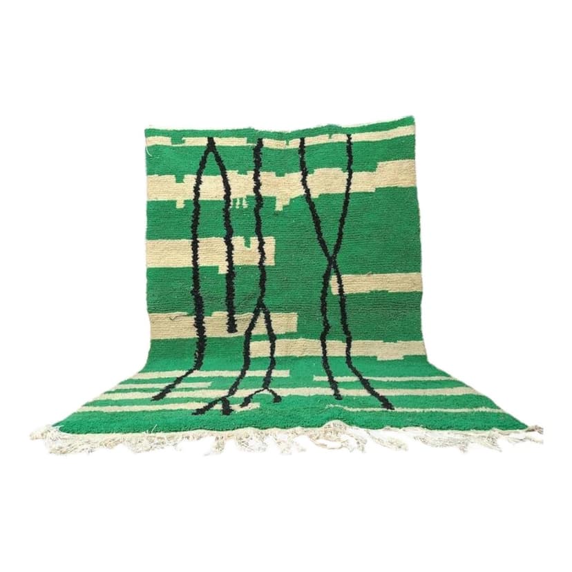 Ręcznie tkany dywan 250x150 cm, wełna, zielony, ecru, czarny, Maroko