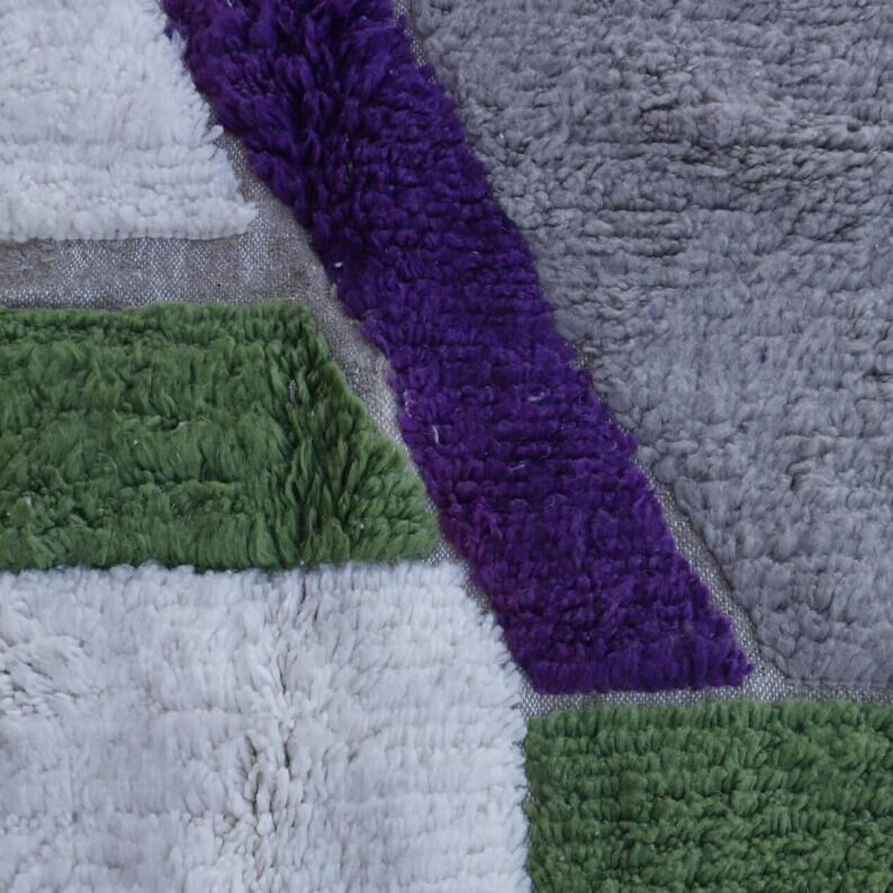 Ręcznie tkany dywan 250x150 cm, wełna, szary, biały, zielony, fioletowy, Maroko - 200979