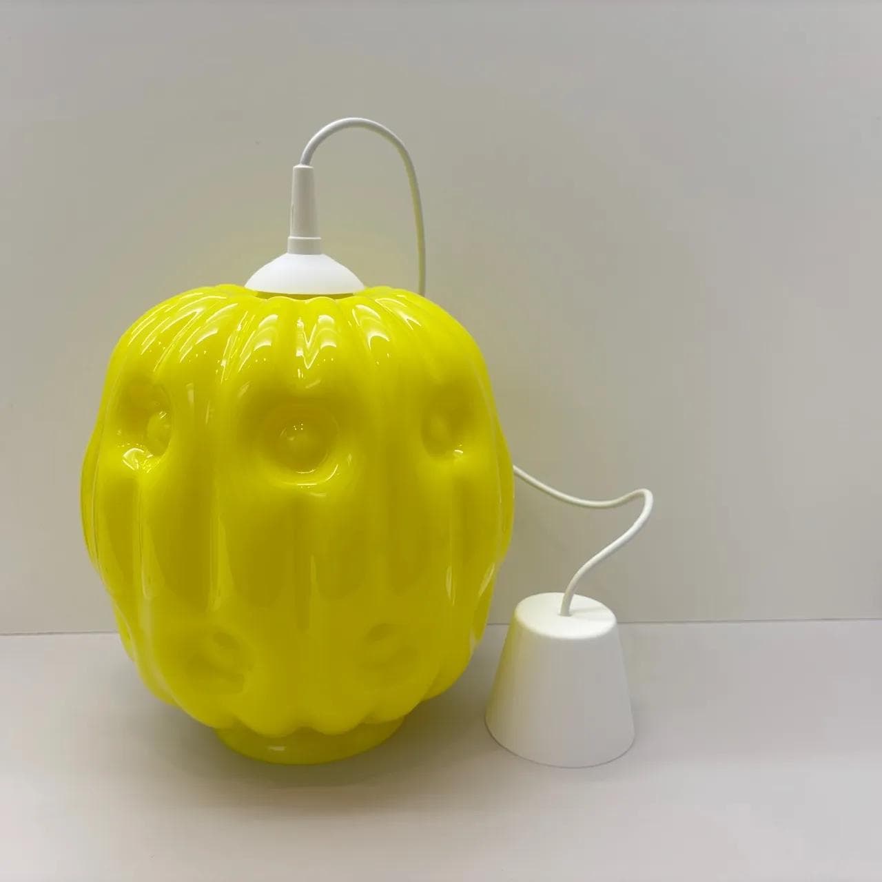 Pendant lamp, yellow, glass, Zakłady Sprzętu Oświetleniowego Zaos, Poland, 1970s. - 14141