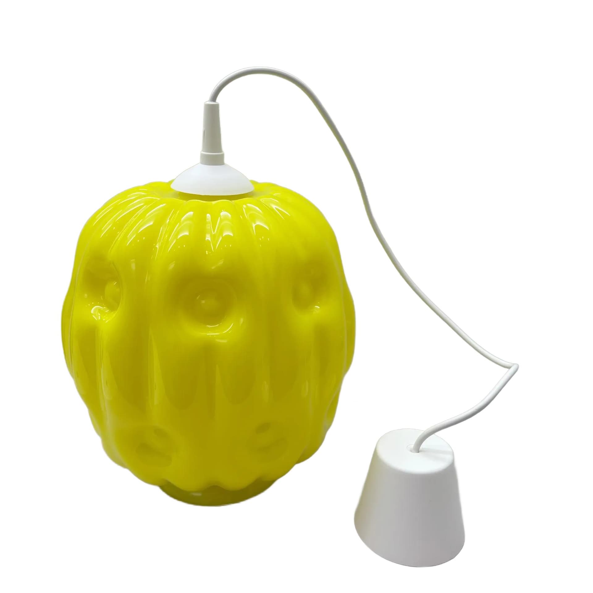 Pendant lamp, yellow, glass, Zakłady Sprzętu Oświetleniowego Zaos, Poland, 1970s.