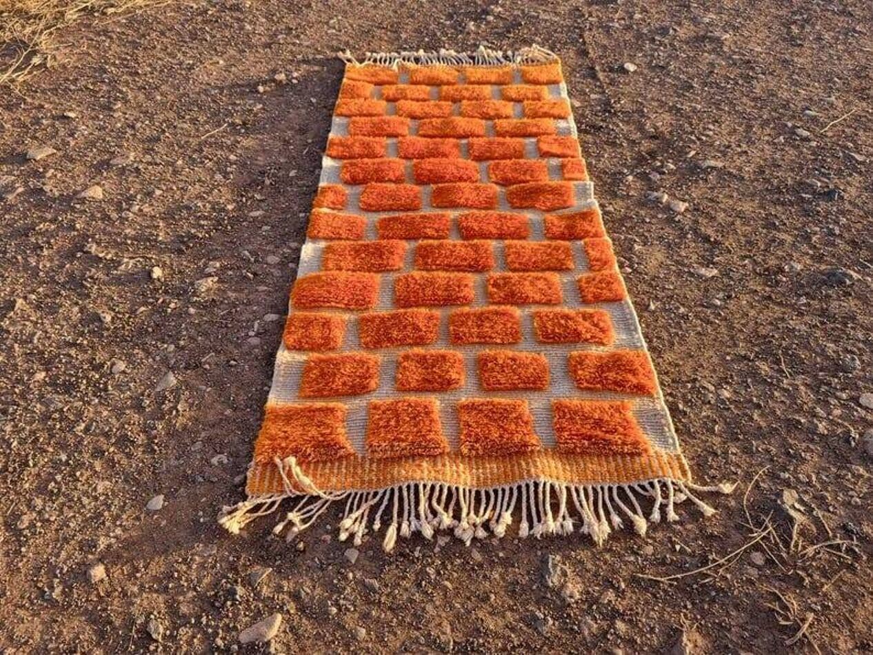 Handmade rug 300x90 cm, wool, orange, Morocco - 200896