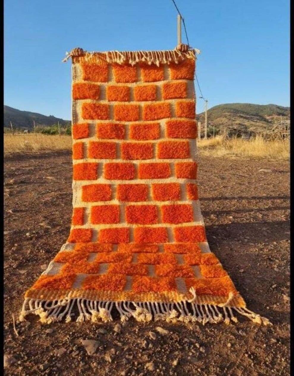 Handmade rug 300x90 cm, wool, orange, Morocco - 200893