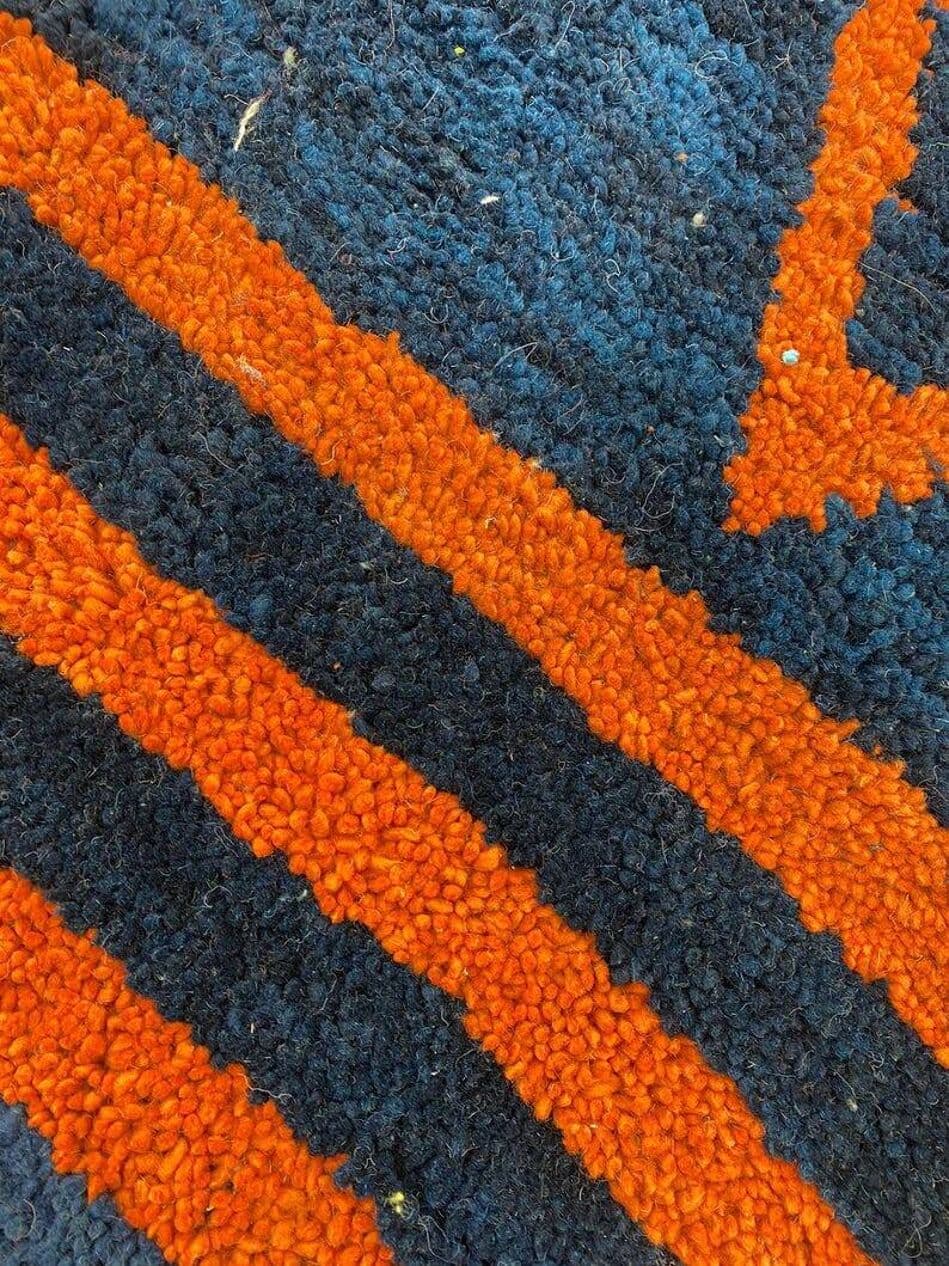 Ręcznie tkany dywan 250x150 cm, wełna, granatowy, pomarańczowy, żółty, Maroko - 200848