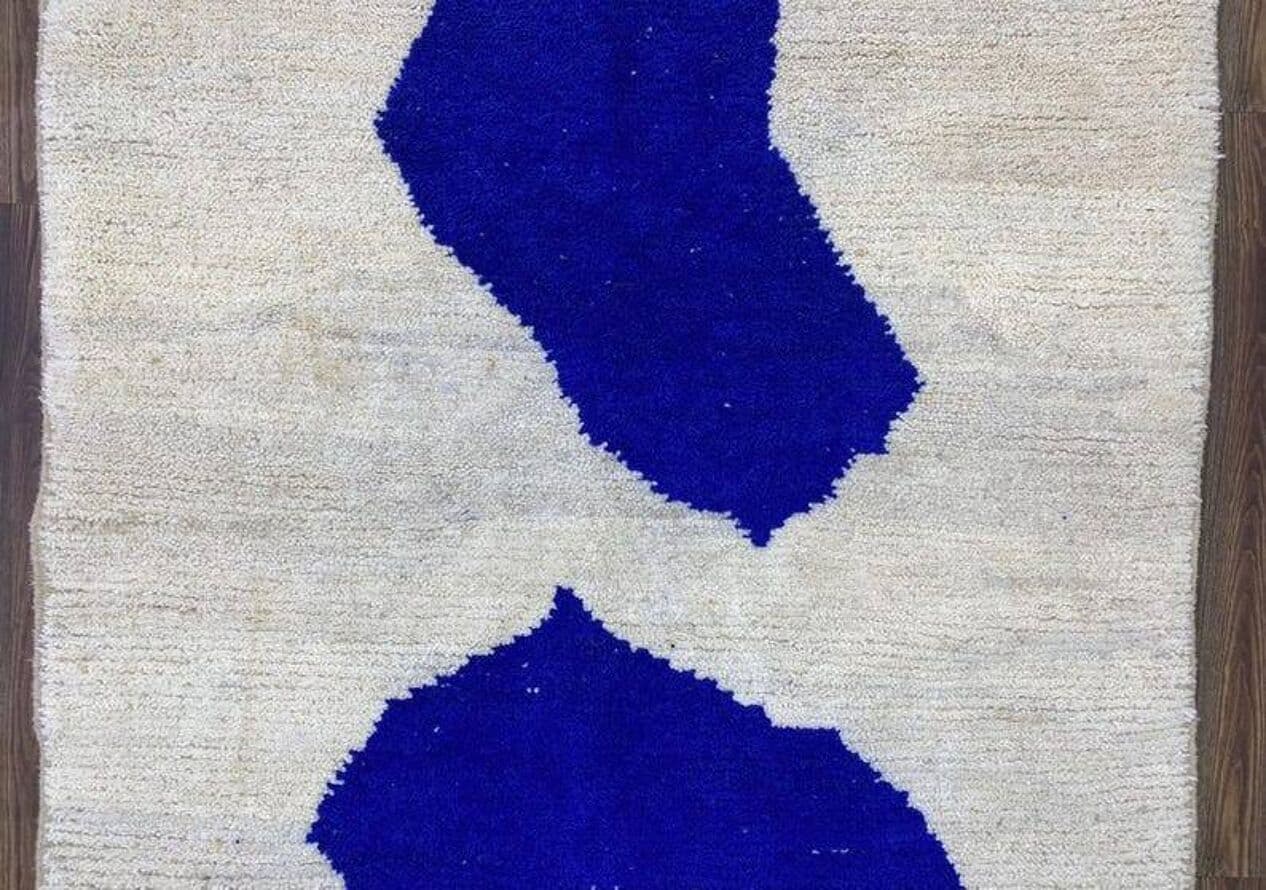 Ręcznie tkany dywan 250x150 cm, wełna, beżowy, niebieski, Maroko - 200841