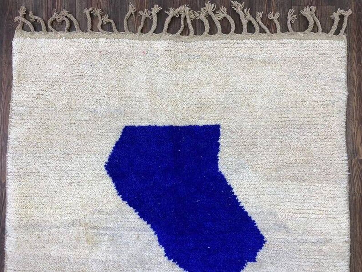 Ręcznie tkany dywan 250x150 cm, wełna, beżowy, niebieski, Maroko - 200843