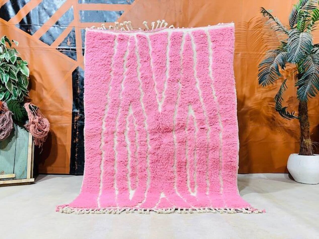 Ręcznie tkany dywan 250x150 cm, wełna, różowy, Maroko - 200769