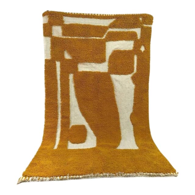 Ręcznie tkany dywan 250x150 cm, wełna, żółty, kość słoniowa, Maroko - WYMIARY