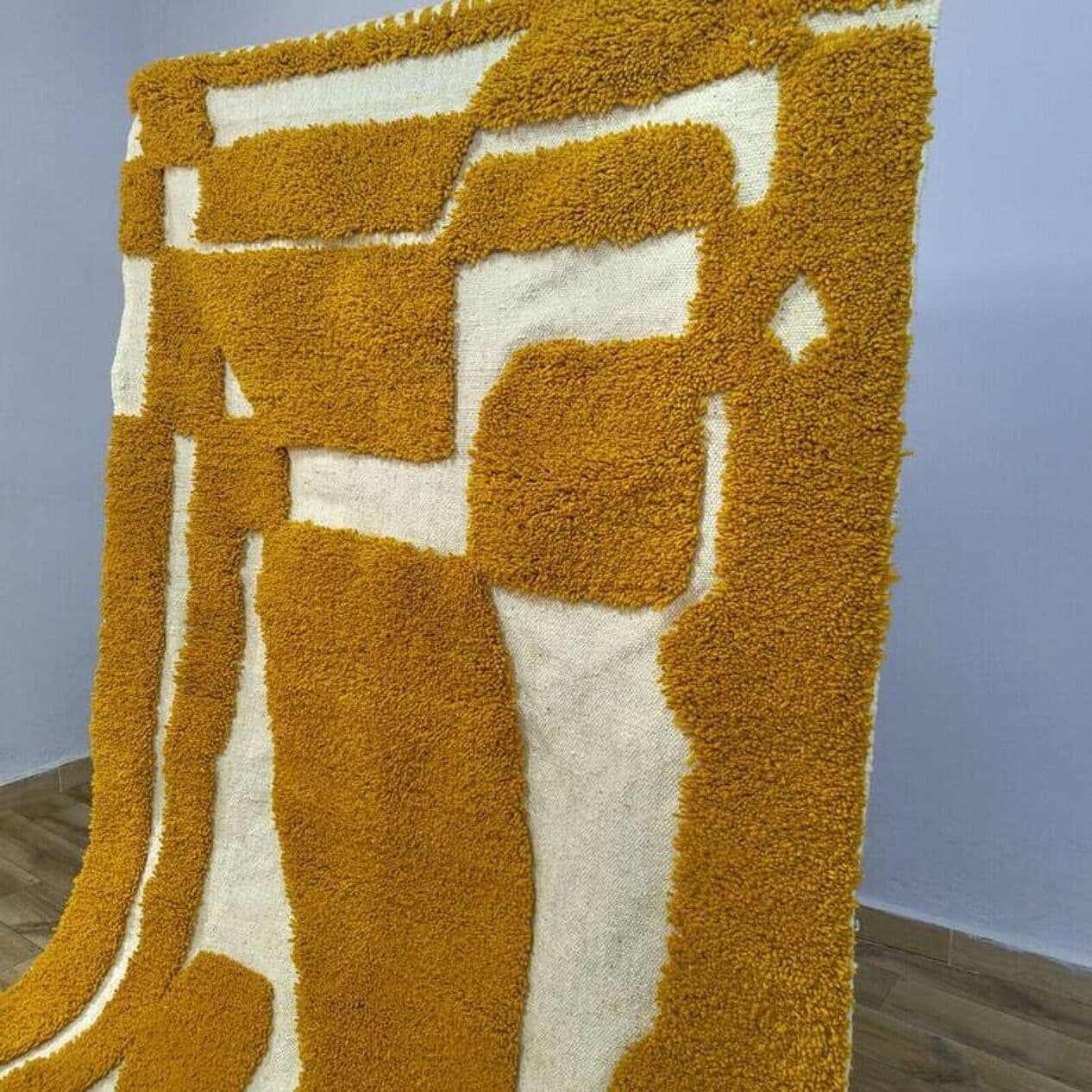 Ręcznie tkany dywan 250x150 cm, wełna, żółty, kość słoniowa, Maroko - 200745