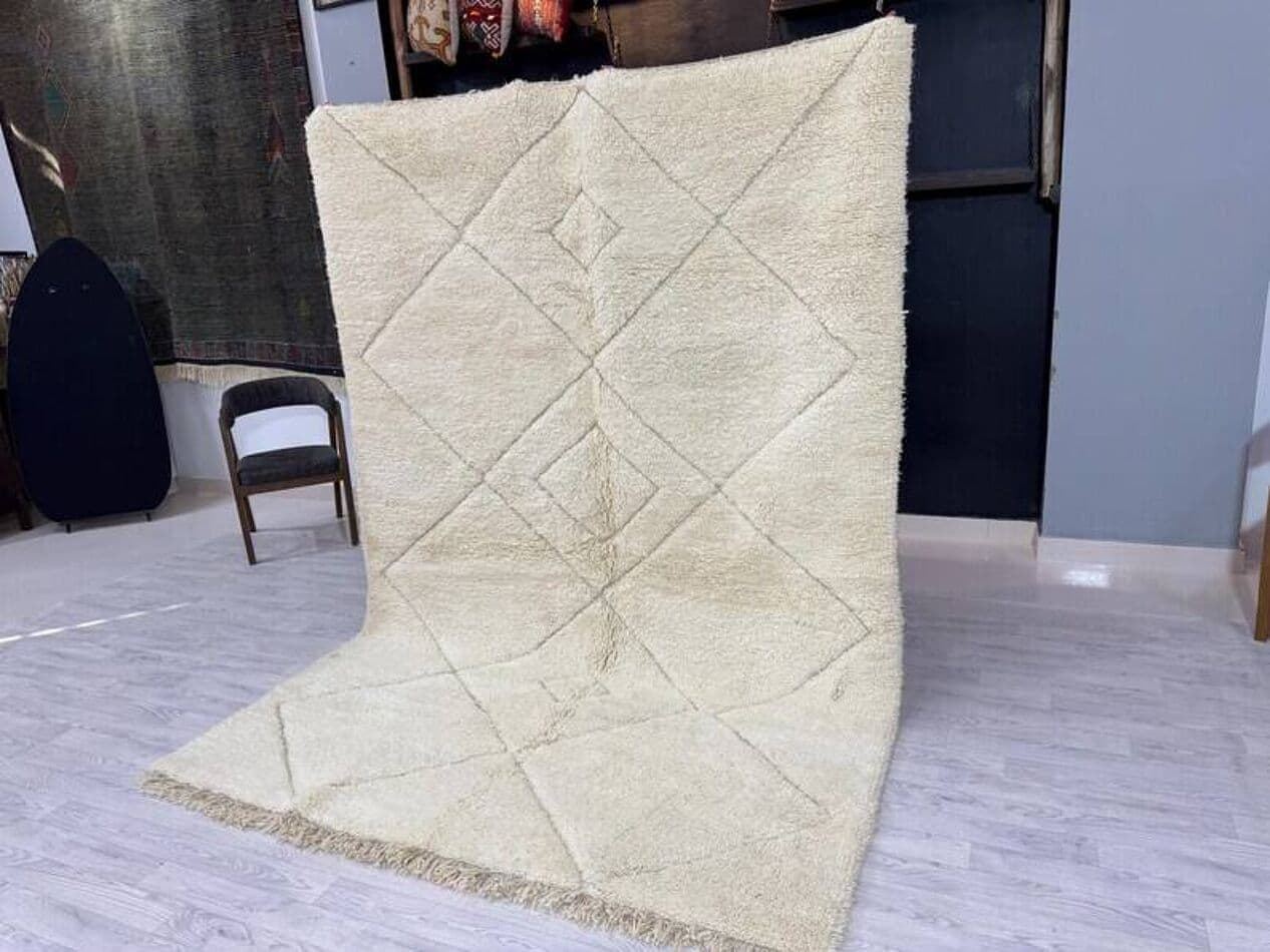 Ręcznie tkany dywan 250x150 cm, wełna, biały, Maroko - 200665