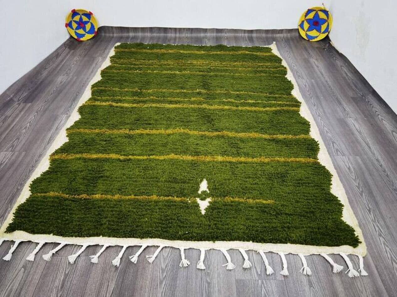 Ręcznie tkany dywan 250x150 cm, wełna, zielony, żółty, biały, Maroko - 200658