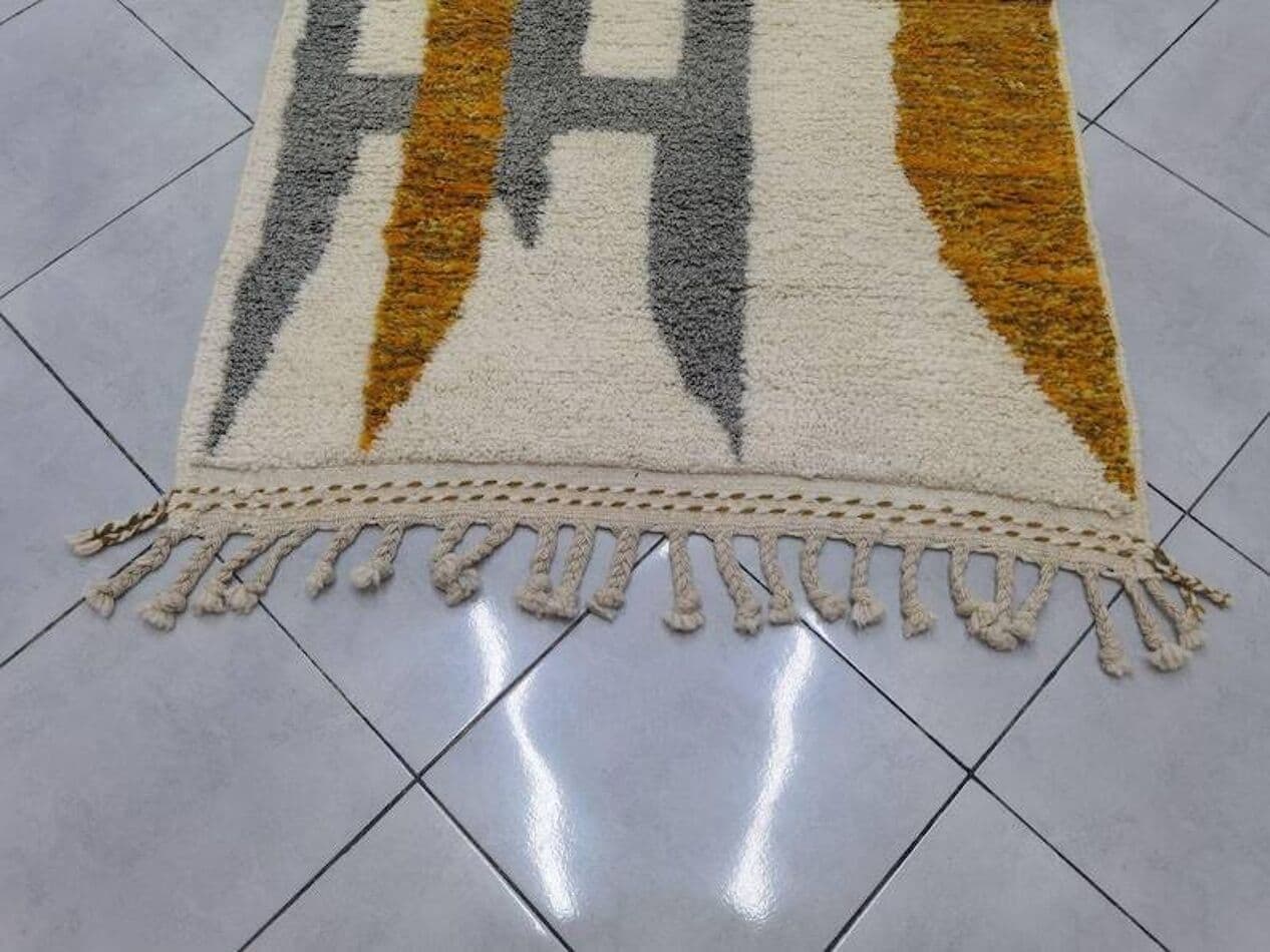 Ręcznie tkany dywan 250x150 cm, wełna, kremowy, żółty, szary, Maroko - 201646