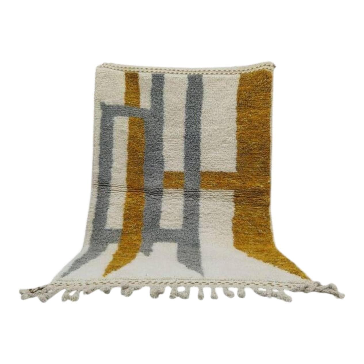 Ręcznie tkany dywan 250x150 cm, wełna, kremowy, żółty, szary, Maroko