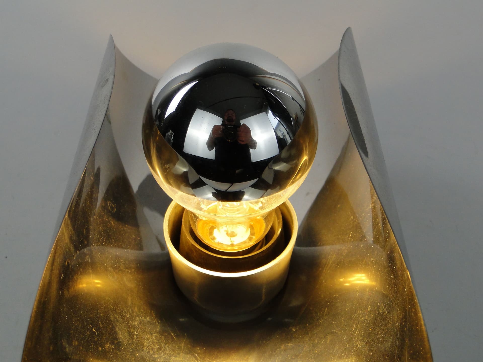 Wall sconce, Space Age, silver, chrome steel, Polam Wieliczka, Poland, 1960s. - 1414