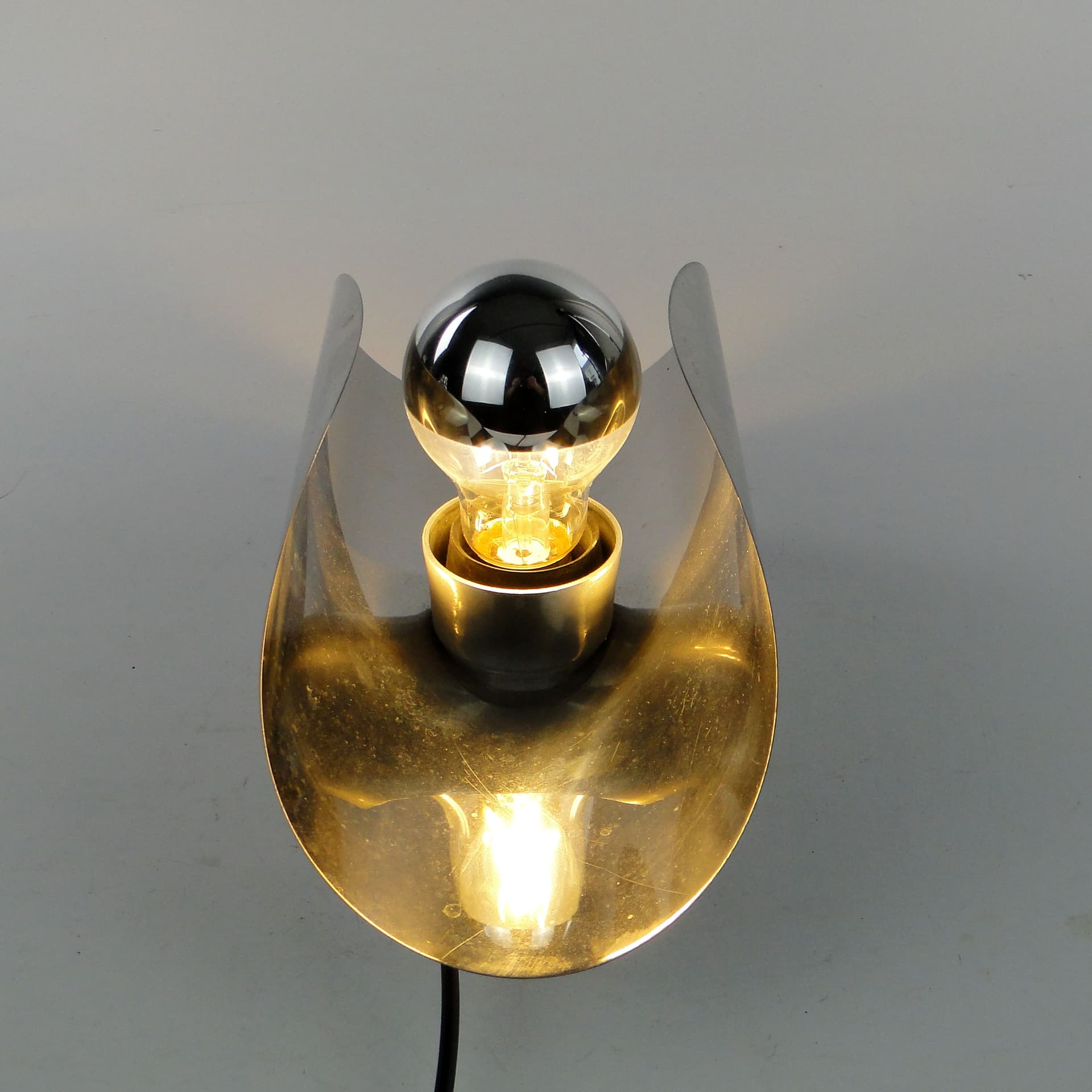Wall sconce, Space Age, silver, chrome steel, Polam Wieliczka, Poland, 1960s. - 1415