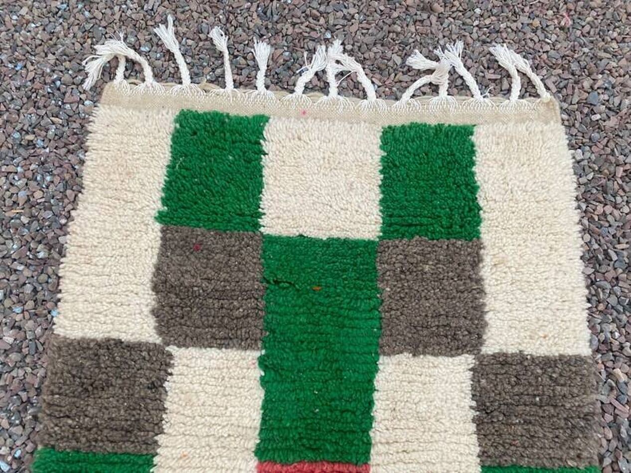 Ręcznie tkany dywan 100x200 cm, wełna, kość słoniowa, zielony, szary, czerwony, Maroko - 201628