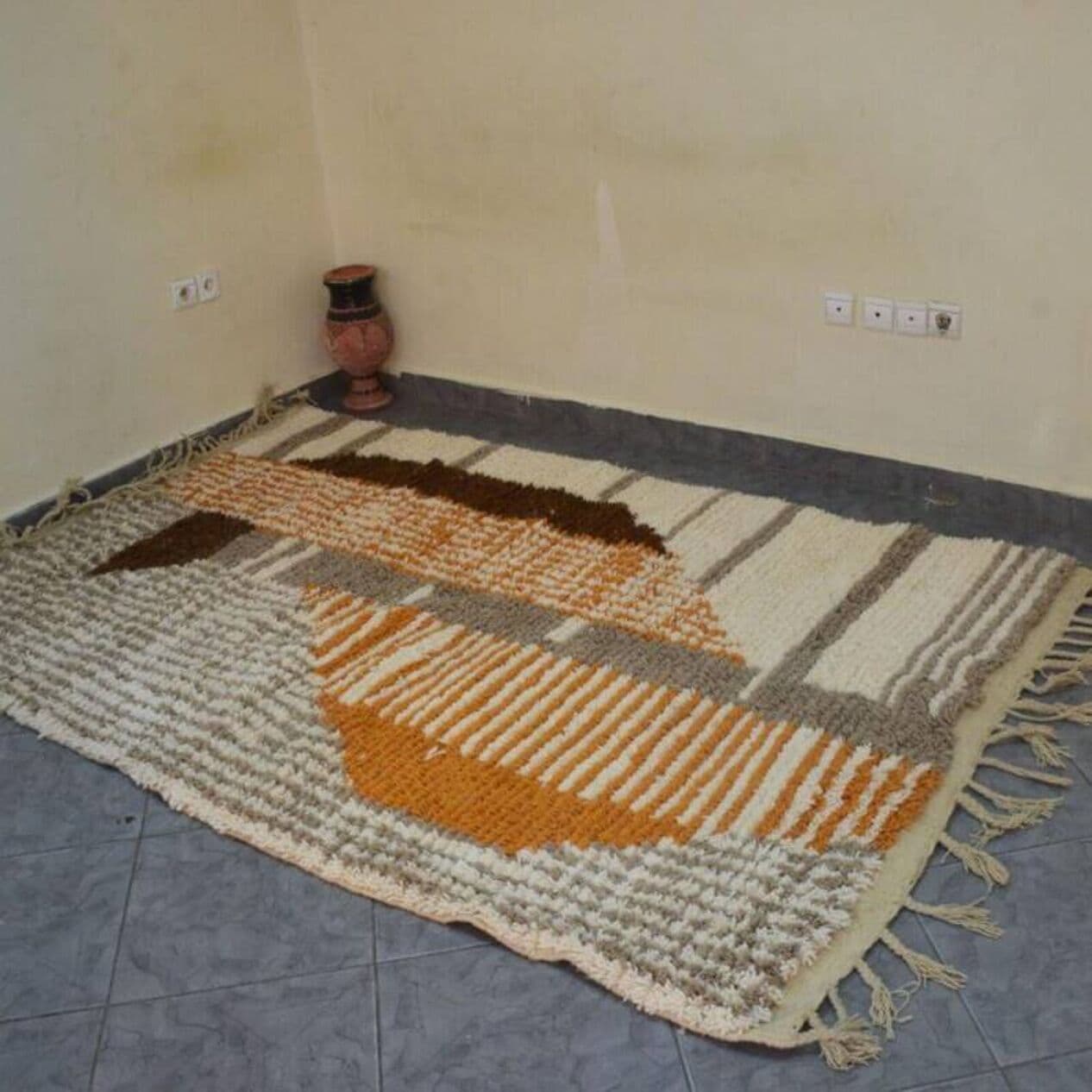 Ręcznie tkany dywan 250x150 cm, wełna, ecru, brązowy, Maroko - 201606