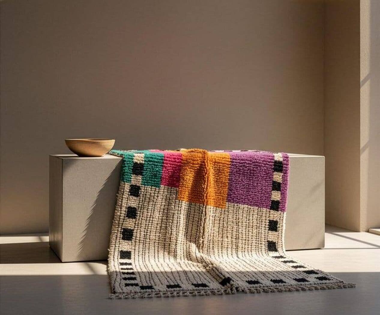 Ręcznie tkany dywan 200x300 cm, wełna, multikolor, Maroko - 201587